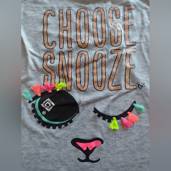 Justice, Choose Snooze Cold Shoulder Girls Size 14/16 Gray Shirt W/ Gold Letters - Picture 2 of 3